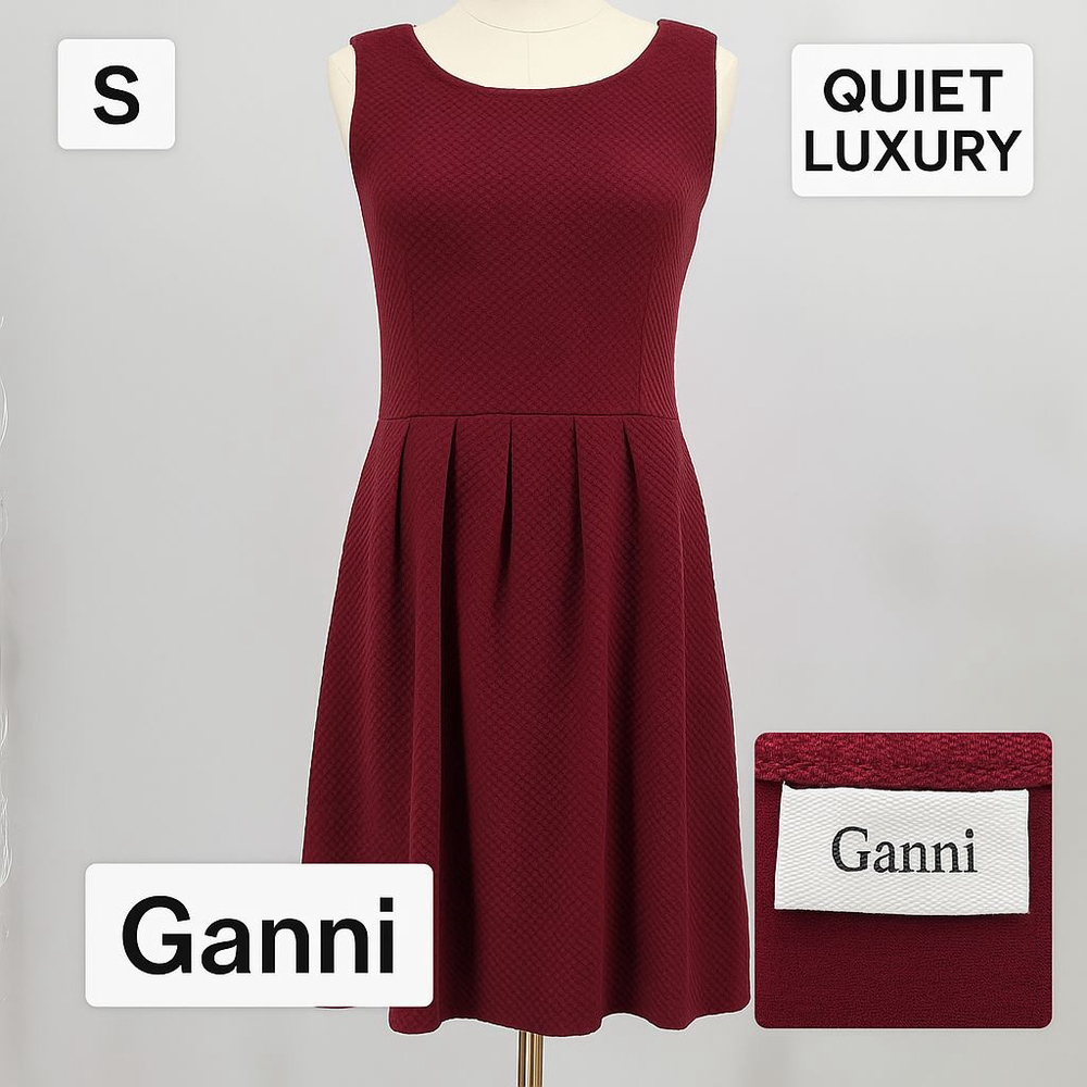 Ganni Red Sleeveless Fit & Flare Dress S Maroon Textured Minimalist Chic 36"